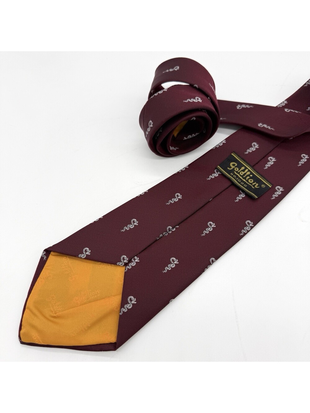Vintage Goldlion Men Silk Jacquard Tie Burgundy Maroon Business Necktie Classic